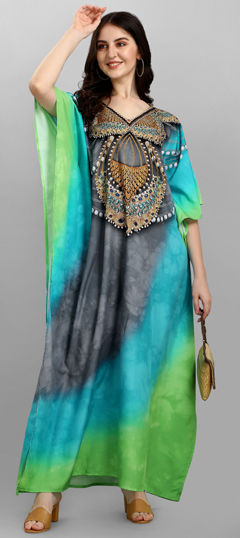 Multicolor color Kaftan in Crepe Silk fabric with Printed work