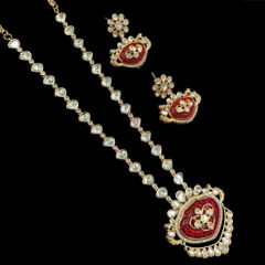 Gold Rodium Polish Purple and Violet color Pendant in Brass studded with Kundan