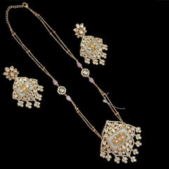 Gold Rodium Polish White and Off White color Pendant in Brass studded with Kundan