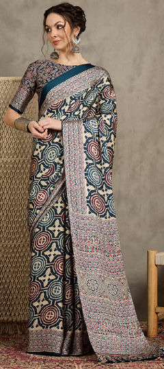 Multicolor color Saree in Satin Silk fabric with Printed work
