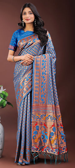 Blue color Saree in Art Silk fabric with Weaving work