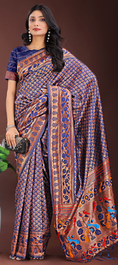 Blue color Saree in Art Silk fabric with Weaving work