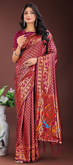 Pink and Majenta color Saree in Art Silk fabric with Weaving work
