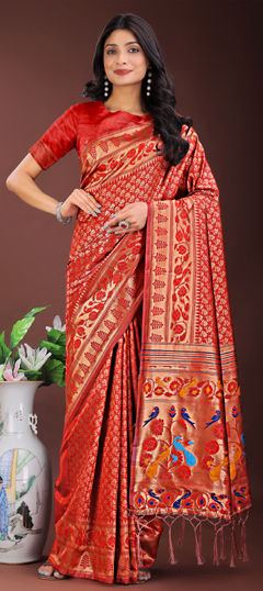 Red and Maroon color Saree in Art Silk fabric with Weaving work