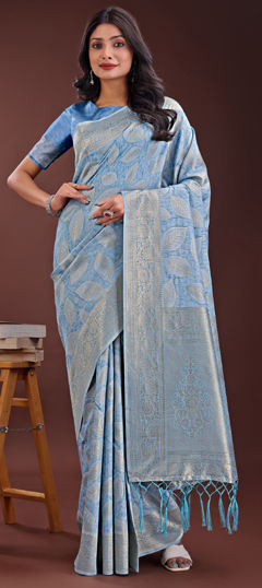 Blue color Saree in Cotton fabric with Weaving work