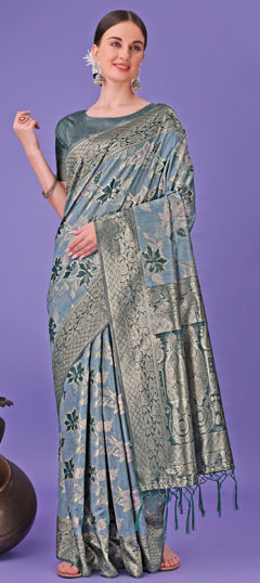 Blue color Saree in Cotton fabric with Weaving work