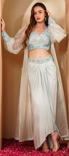 Blue color Ready to Wear Lehenga in Crepe Silk fabric with Embroidered, Thread work
