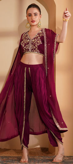 Pink and Majenta color Salwar Kameez in Crepe Silk, Organza Silk fabric with Mirror work