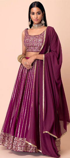 Pink and Majenta color Lehenga in Georgette fabric with Embroidered, Sequence, Thread, Zari work