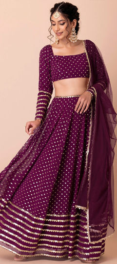Pink and Majenta color Lehenga in Georgette fabric with Embroidered, Sequence, Thread, Zari work