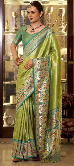 Green color Saree in Blended, Silk fabric with Weaving work