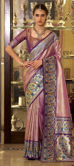 Pink and Majenta color Saree in Blended, Silk fabric with Weaving work