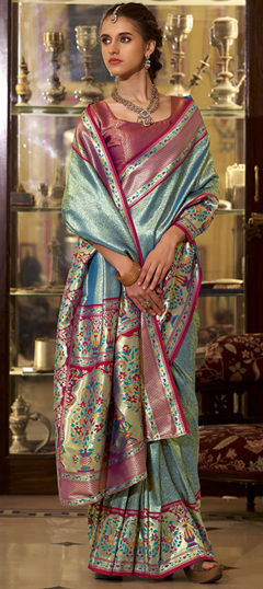 Blue color Saree in Blended, Silk fabric with Weaving work