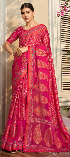 Pink and Majenta color Saree in Georgette fabric with Printed work