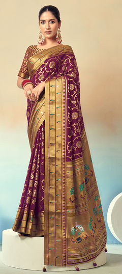 Purple and Violet color Saree in Georgette fabric with Weaving work