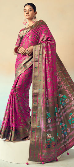 Pink and Majenta color Saree in Georgette fabric with Weaving work