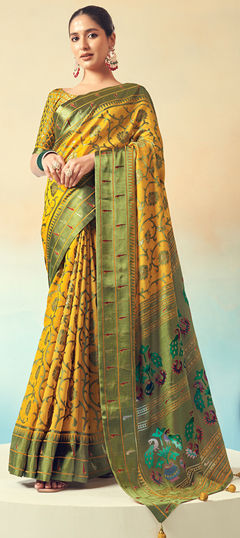 Yellow color Saree in Georgette fabric with Weaving work