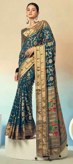 Blue color Saree in Georgette fabric with Weaving work