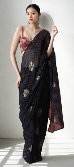 Blue color Readymade Saree in Chiffon fabric with Printed work