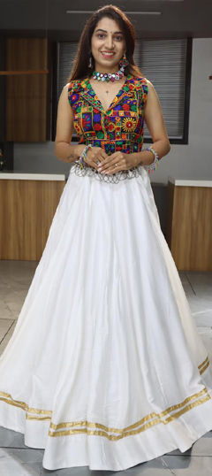 White and Off White color Ready to Wear Lehenga in Rayon fabric with Gota Patti work