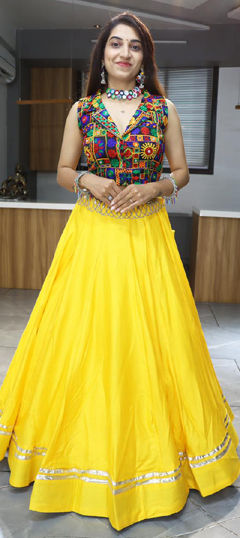 Yellow color Ready to Wear Lehenga in Rayon fabric with Gota Patti work