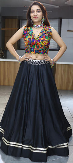 Black and Grey color Ready to Wear Lehenga in Rayon fabric with Gota Patti work