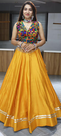 Yellow color Ready to Wear Lehenga in Rayon fabric with Gota Patti work