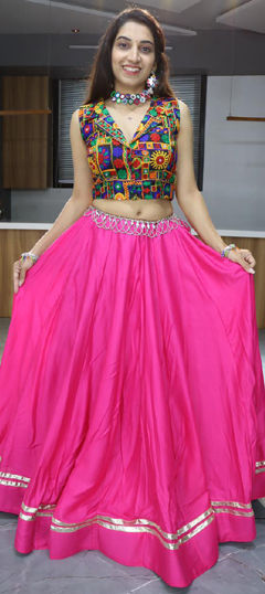 Pink and Majenta color Ready to Wear Lehenga in Rayon fabric with Gota Patti work
