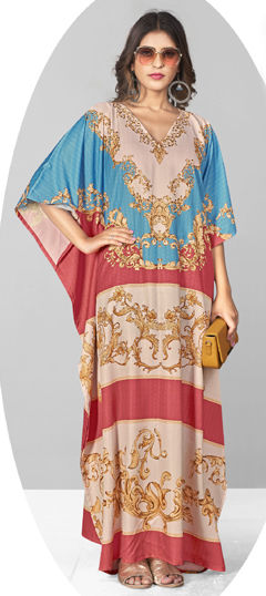 Multicolor color Kaftan in Crepe Silk fabric with Digital Print, Stone work