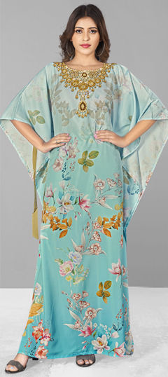 Multicolor color Kaftan in Crepe Silk fabric with Digital Print, Stone work