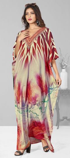 Multicolor color Kaftan in Crepe Silk fabric with Digital Print, Stone work