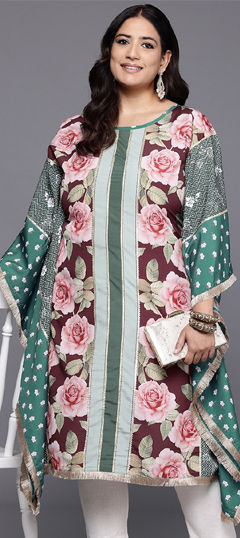 Green color Kurti in Crepe Silk fabric with Printed work