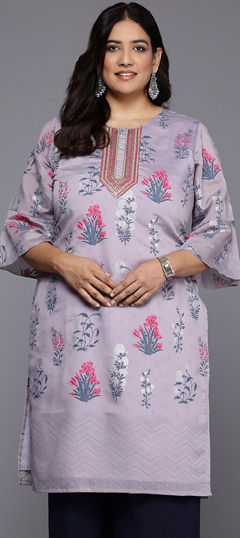 Purple and Violet color Kurti in Chanderi Silk fabric with Printed work
