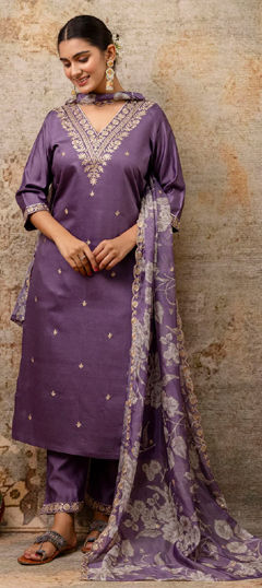 Purple and Violet color Salwar Kameez in Rayon fabric with Embroidered, Thread work