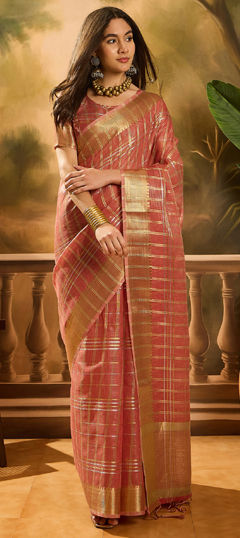 Beige and Brown color Saree in Organza Silk fabric with Weaving, Zari work