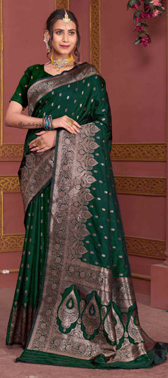 Green color Saree in Art Silk fabric with Weaving, Zari work