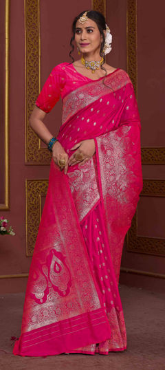 Pink and Majenta color Saree in Art Silk fabric with Weaving, Zari work