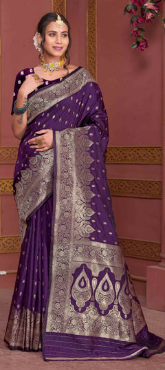 Purple and Violet color Saree in Art Silk fabric with Weaving, Zari work