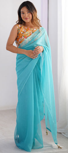 Blue color Saree in Art Silk fabric with Printed work