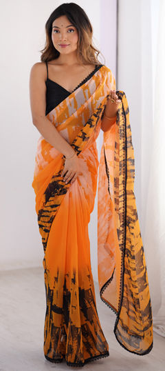 Orange color Saree in Georgette fabric with Printed work