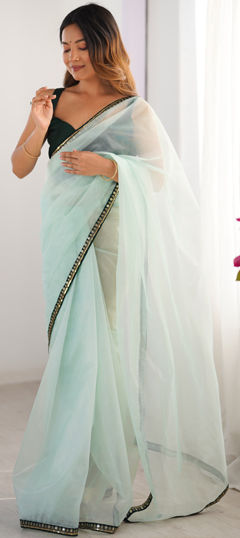 Green color Saree in Net fabric with Embroidered, Lace work