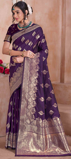 Purple and Violet color Saree in Art Silk fabric with Weaving, Zari work