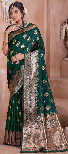 Green color Saree in Art Silk fabric with Weaving, Zari work