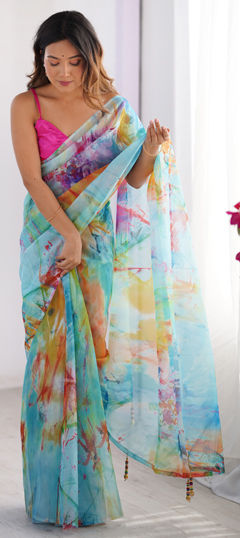 Multicolor color Saree in Organza Silk fabric with Printed work