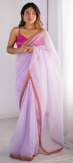 Purple and Violet color Saree in Net fabric with Lace work