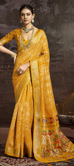 Yellow color Saree in Silk fabric with Weaving work
