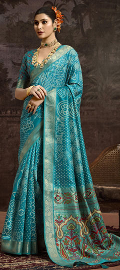 Blue color Saree in Silk fabric with Weaving work