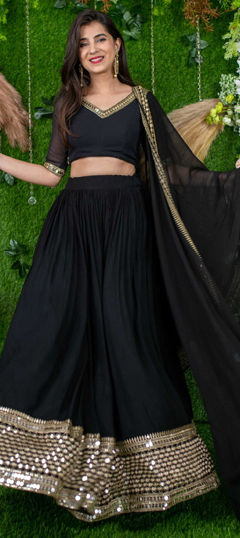 Black and Grey color Lehenga in Georgette fabric with Embroidered, Sequence, Thread, Zari work