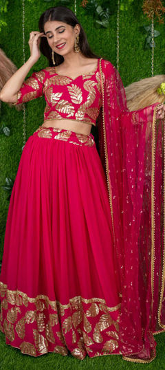 Pink and Majenta color Lehenga in Georgette fabric with Embroidered, Sequence, Thread, Zari work