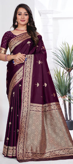 Purple and Violet color Saree in Silk fabric with Weaving work